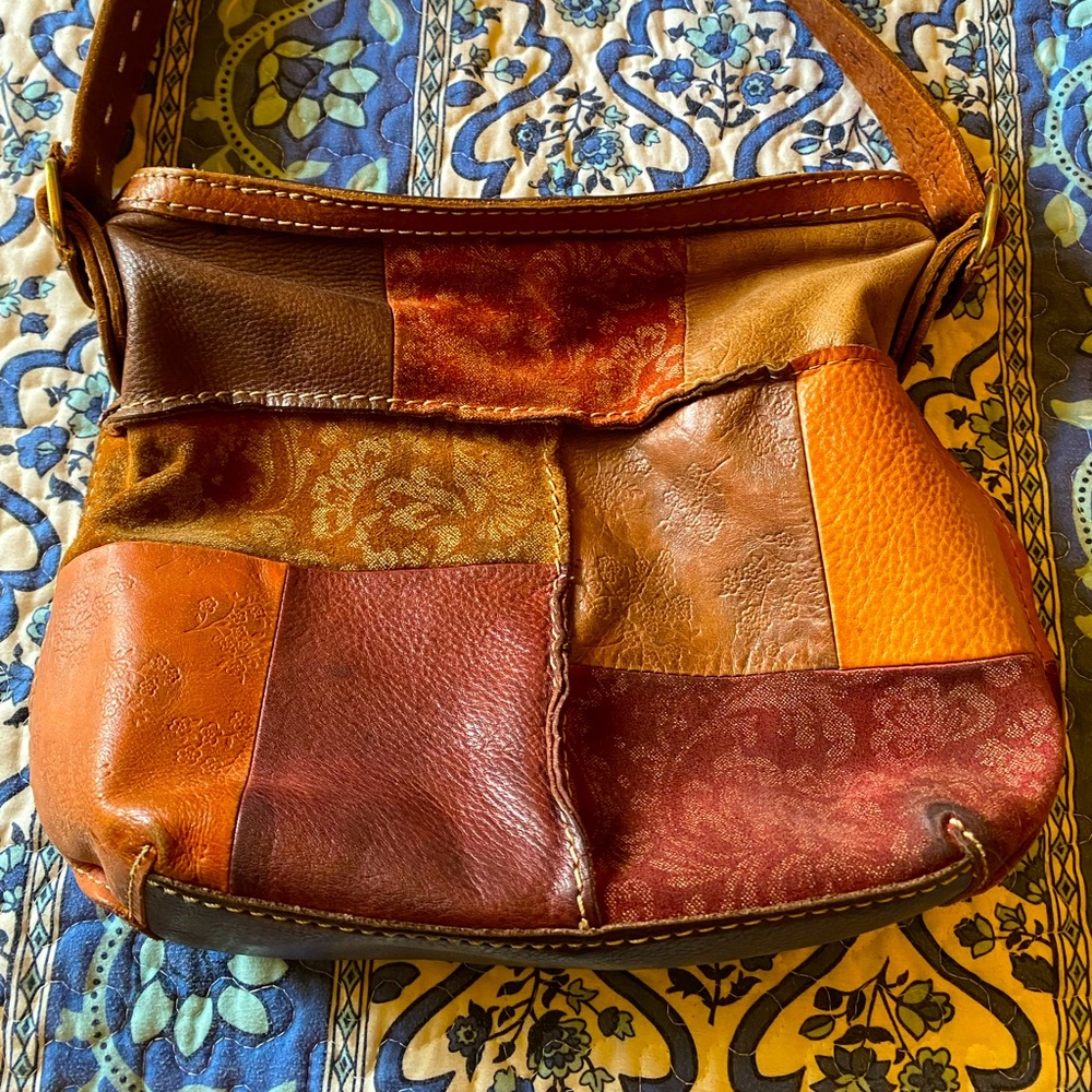 Leather vintage Fossil patchwork hobo